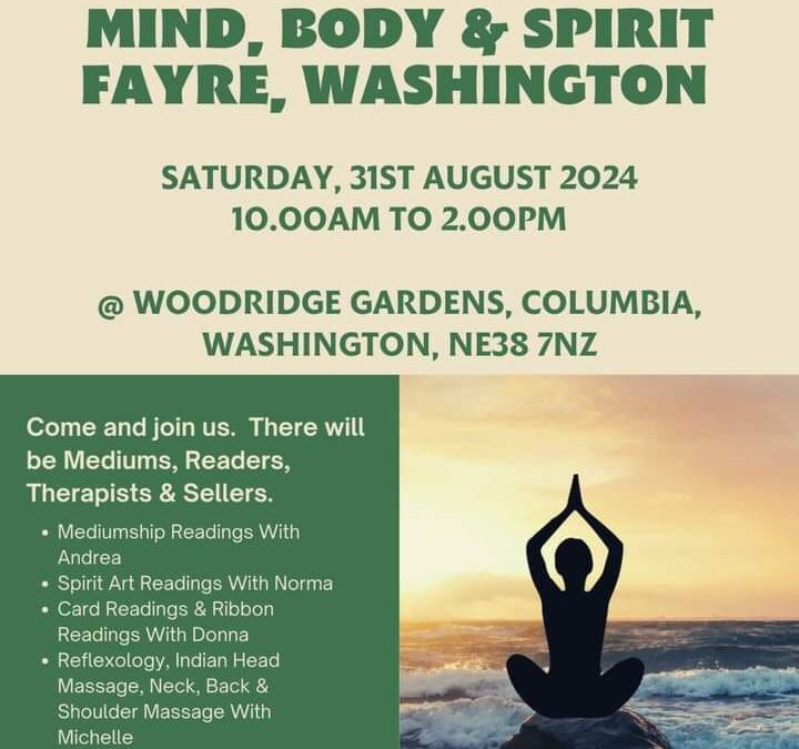 Mind, Body & Spirit Fayre – Washington – Saturday, 31st August 2024